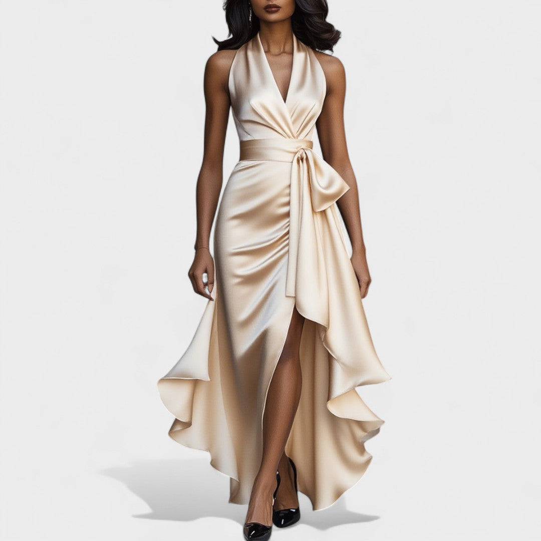 Ема - Сатенена официална рокля с volani