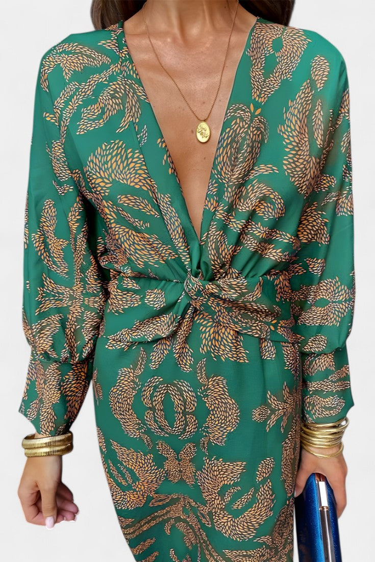 Ема Макси Рокля с V Изрез и Преден Чвор