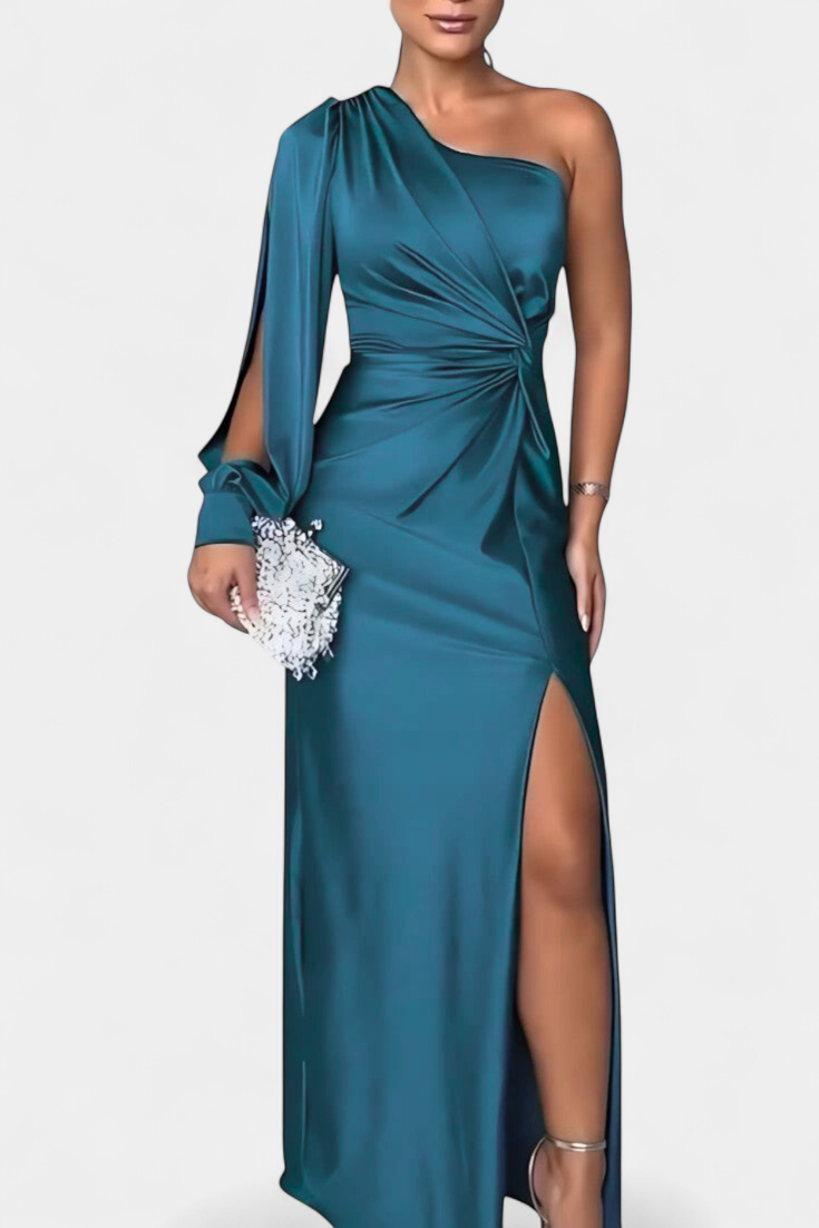 Габриела Асиметрична Рокля с Драпиране на Едно Рамо