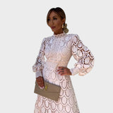 Даница - Чипкана рокля с обемни ръкави и висок яка