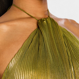 Металик рокля с отворен гръб и висок разрез Бояна Халтер