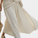 Комплект от ленен бамбук Дейзи с елегантна райета тениска и летящи панталони за модерен и удобен стил