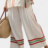 Средиземноморски комплект Дейзи от бамбуков лен с елегантни червени и зелени ивици