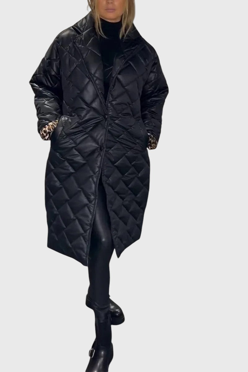 Соня – Двулицев капитониран палто с леопардова подплата