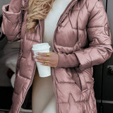 Лина | Дълго, топло яке с щампи и обемна качулка