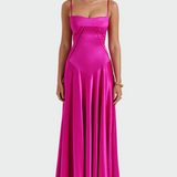 Сатенена макси рокля с тънки презрамки