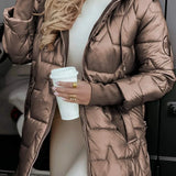 Лина | Дълго, топло яке с щампи и обемна качулка