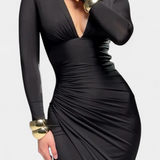 Елена Рокля с Дълги Ръкави и Дълбоко V Деколте