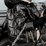 Лина | Дълго, топло яке с щампи и обемна качулка