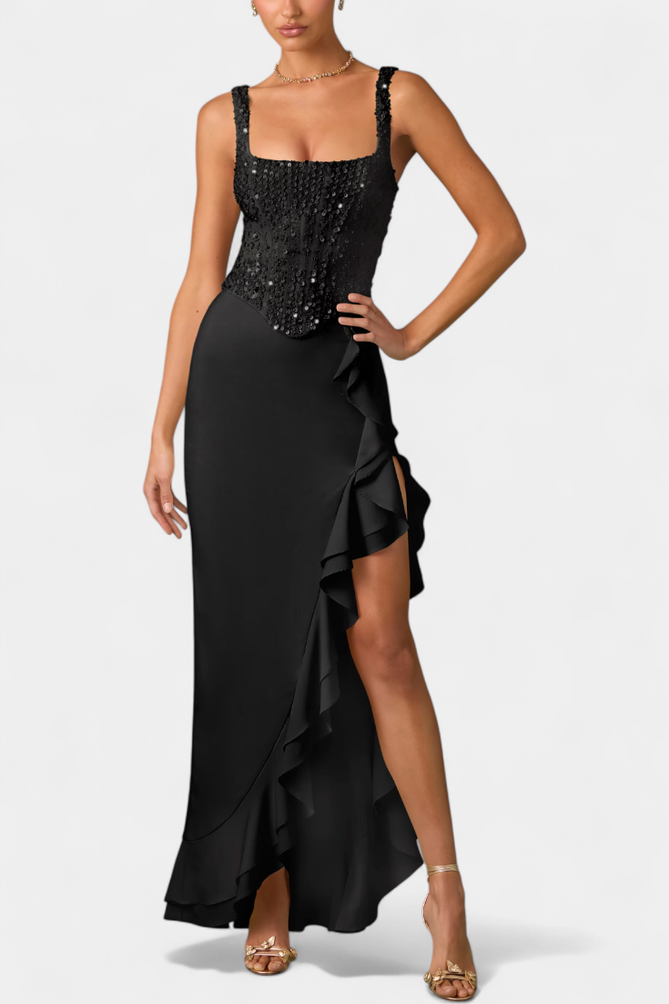 Филипа Миди Рокля с Корсет и Асиметрични Волани