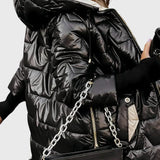 Лина | Дълго, топло яке с щампи и обемна качулка