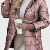 Лина | Дълго, топло яке с щампи и обемна качулка