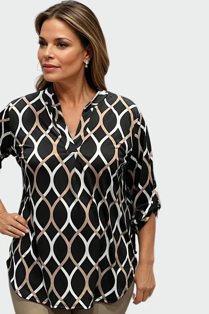 Кежуал риза с дълги ръкави и елегантен десен