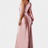 Андреа Асиметрична Рокля с Драпиране на Едно Рамо